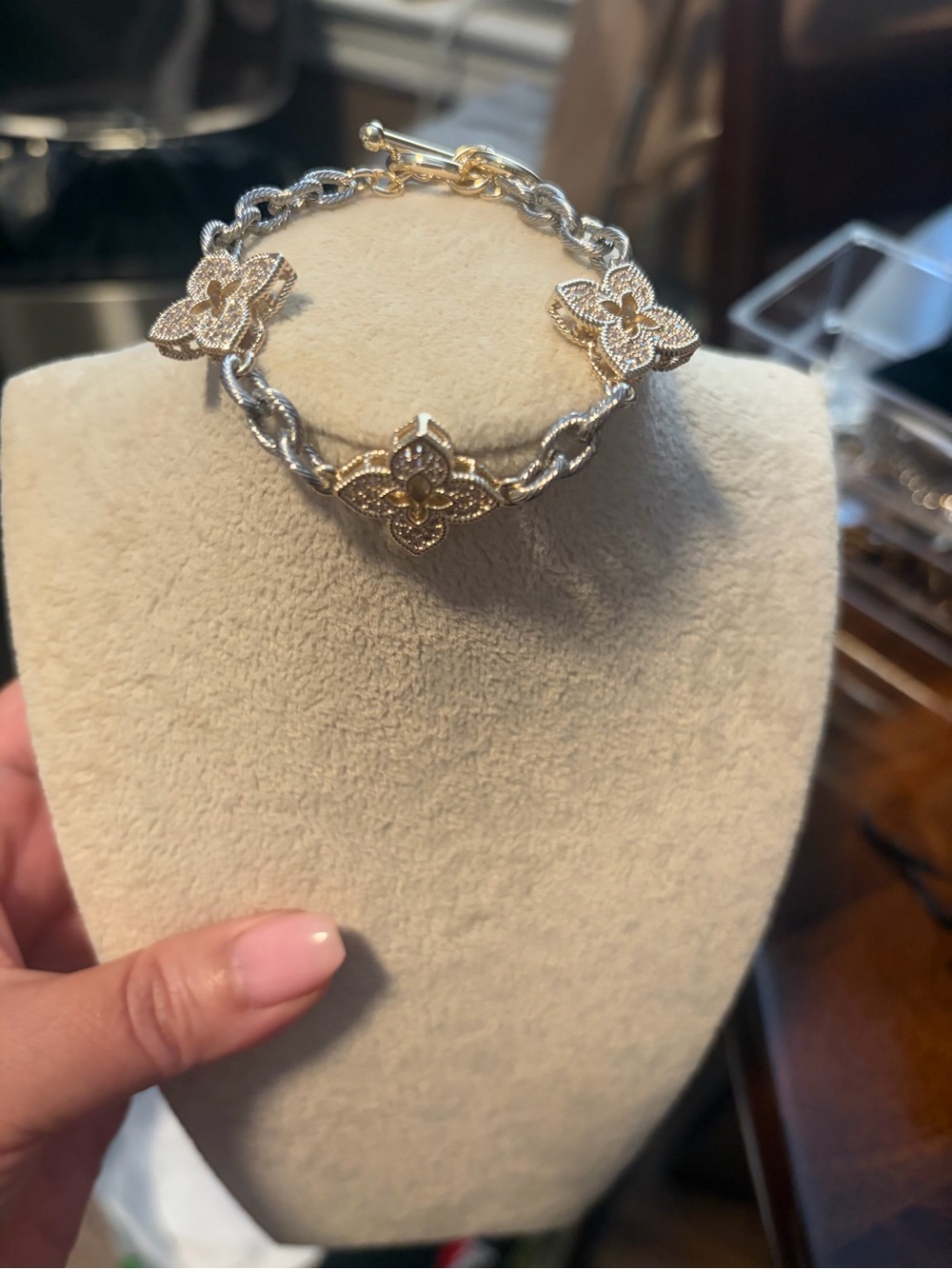Two-Tone Floral Link Bracelet - Gold & Silver